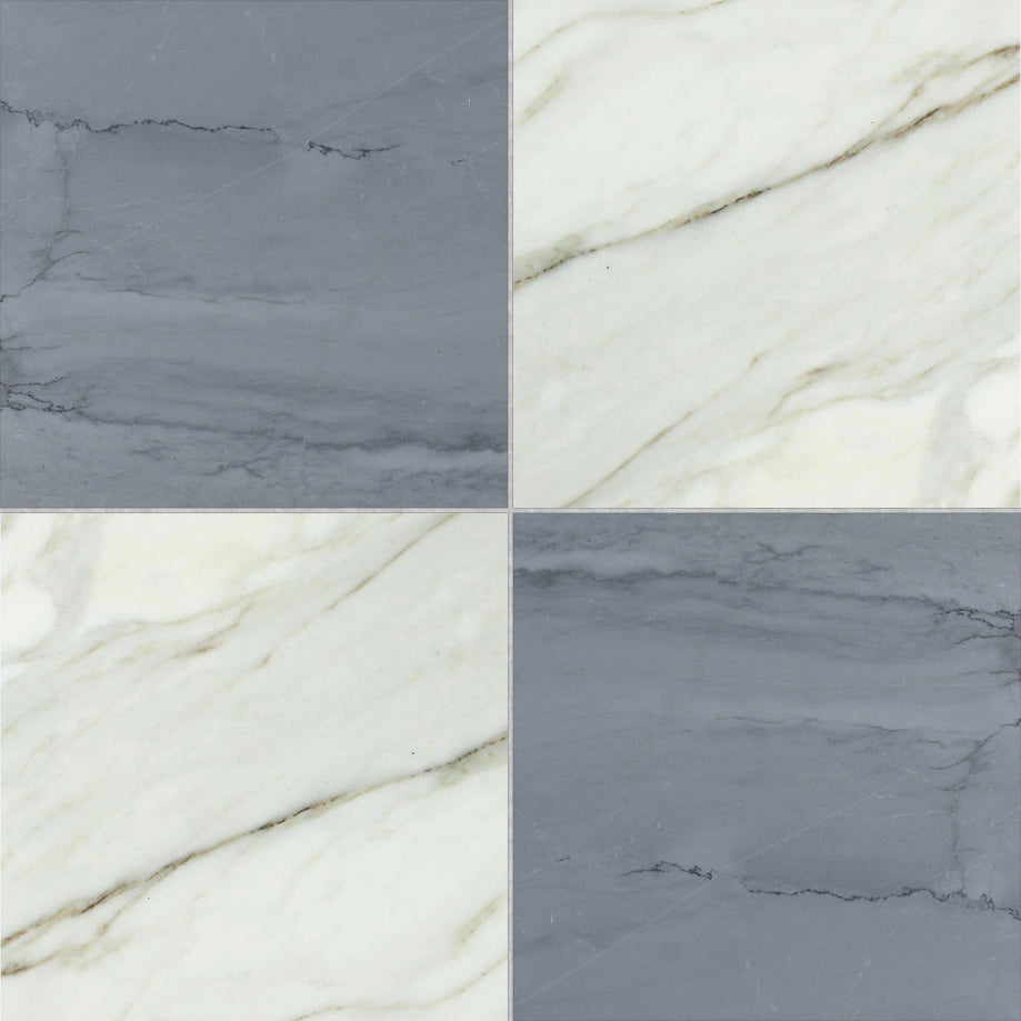 18x18 Checkerboard Tile - Bardiglio Imperiale & Calacatta Gold Polished Marble