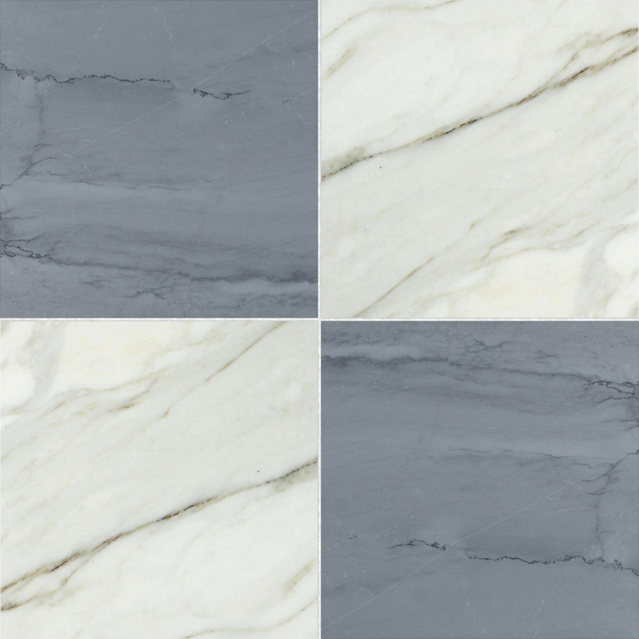 18x18 Checkerboard Tile - Bardiglio Imperiale & Calacatta Gold Polished Marble