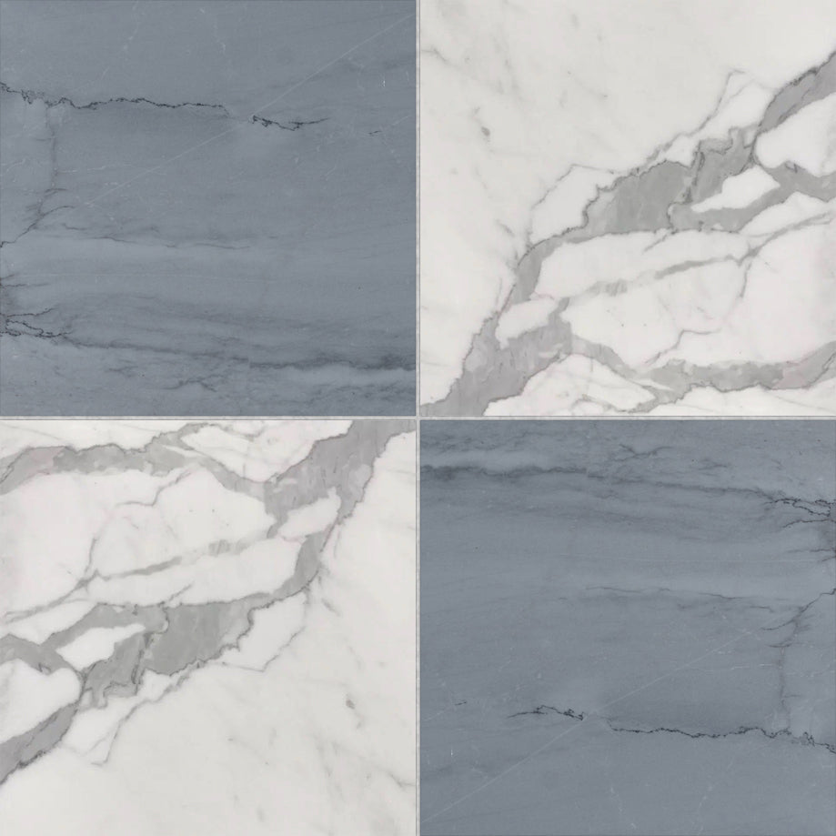 18x18 Checkerboard Tile - Bardiglio Imperiale & Italian Statuary Polished Marble