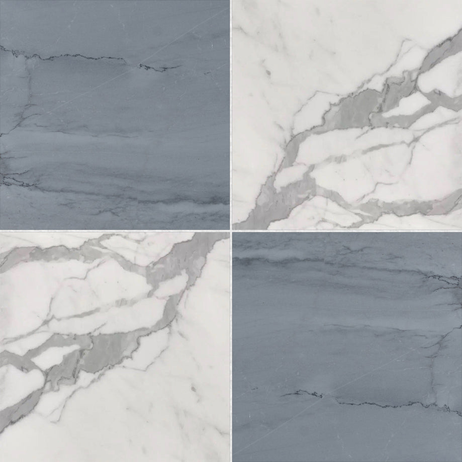 18x18 Checkerboard Tile - Bardiglio Imperiale & Italian Statuary Polished Marble