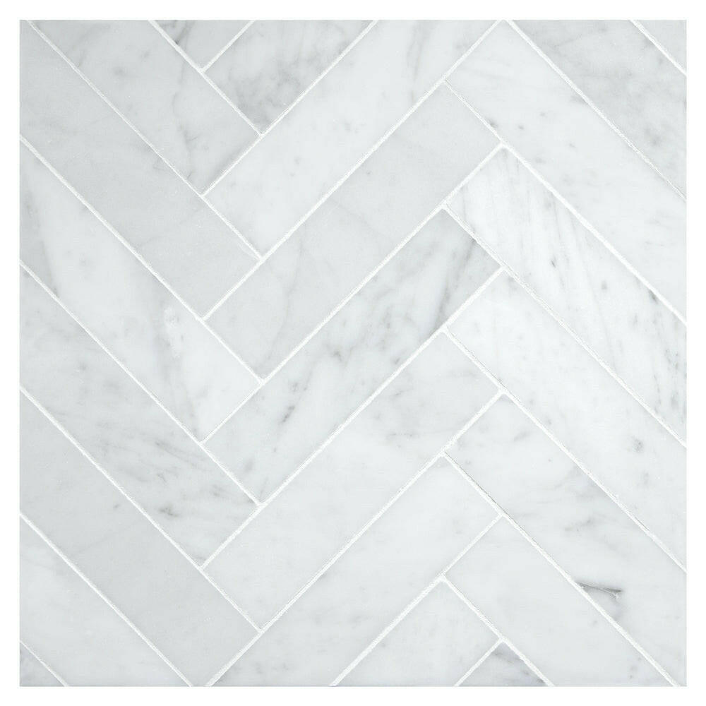 1.25x6 Carrara White Marble Honed Herringbone Mosaic Tile 1.25x6 Carrara White Marble Honed Herringbone Mosaic Tile - American Tile Depot