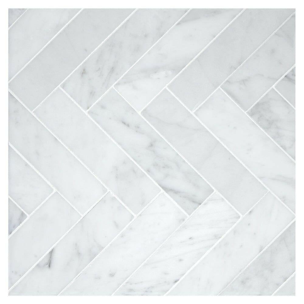 1.5x6 Carrara White Marble Honed Herringbone Mosaic Tile 1.5x6 Carrara White Marble Honed Herringbone Mosaic Tile - American Tile Depot