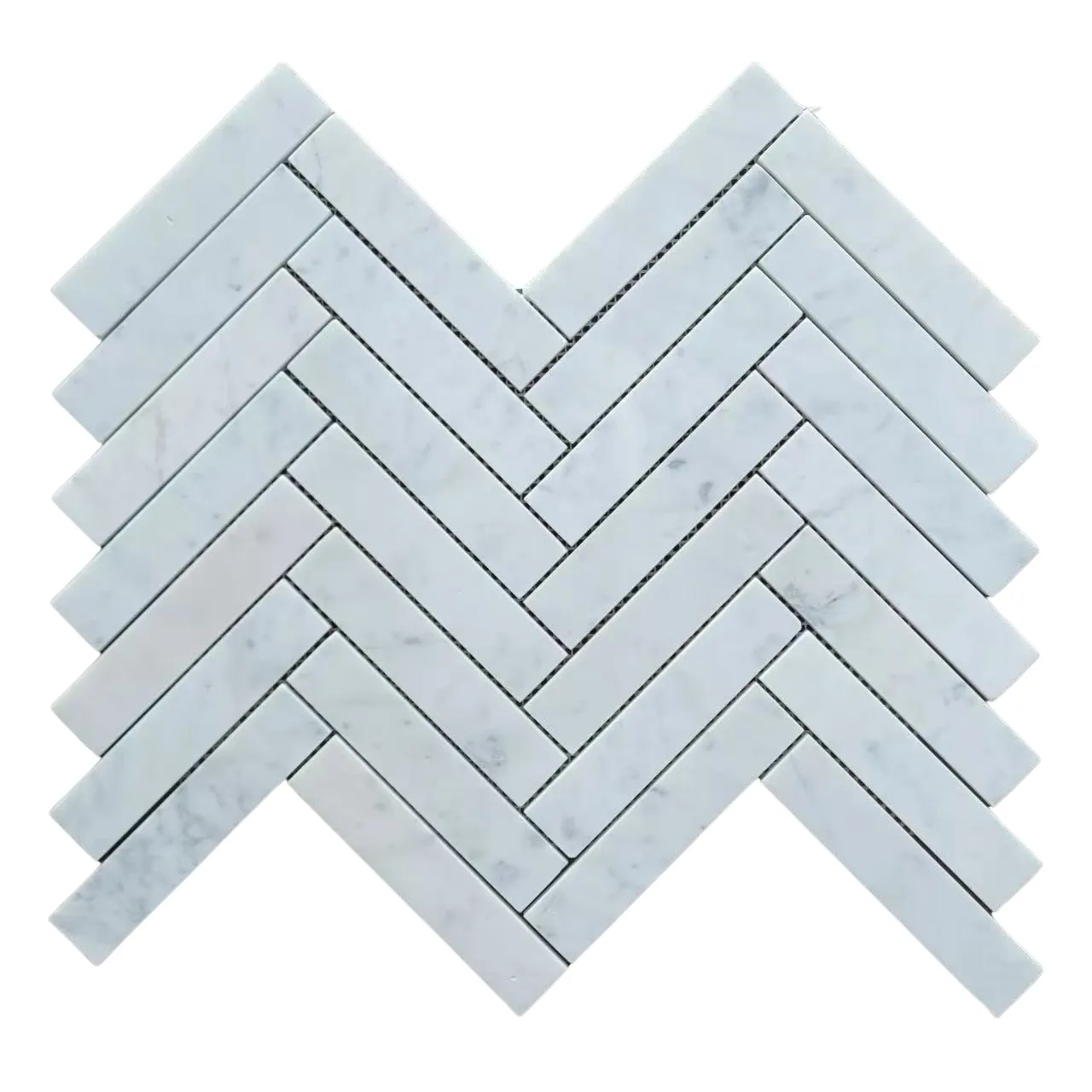 1.25x6 Carrara White Marble Polished Herringbone Mosaic Tile 1.25x6 Carrara White Marble Polished Herringbone Mosaic Tile - American Tile Depot