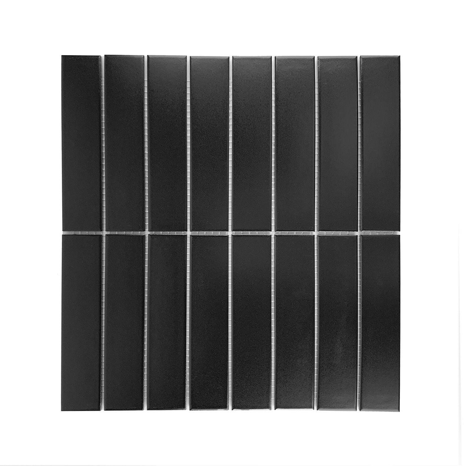 1.25x6 Gio Black Stacked Linear Porcelain Glossy Mosaic Tile 1.25x6 Gio Black Stacked Linear Porcelain Glossy Mosaic Tile - American Tile Depot