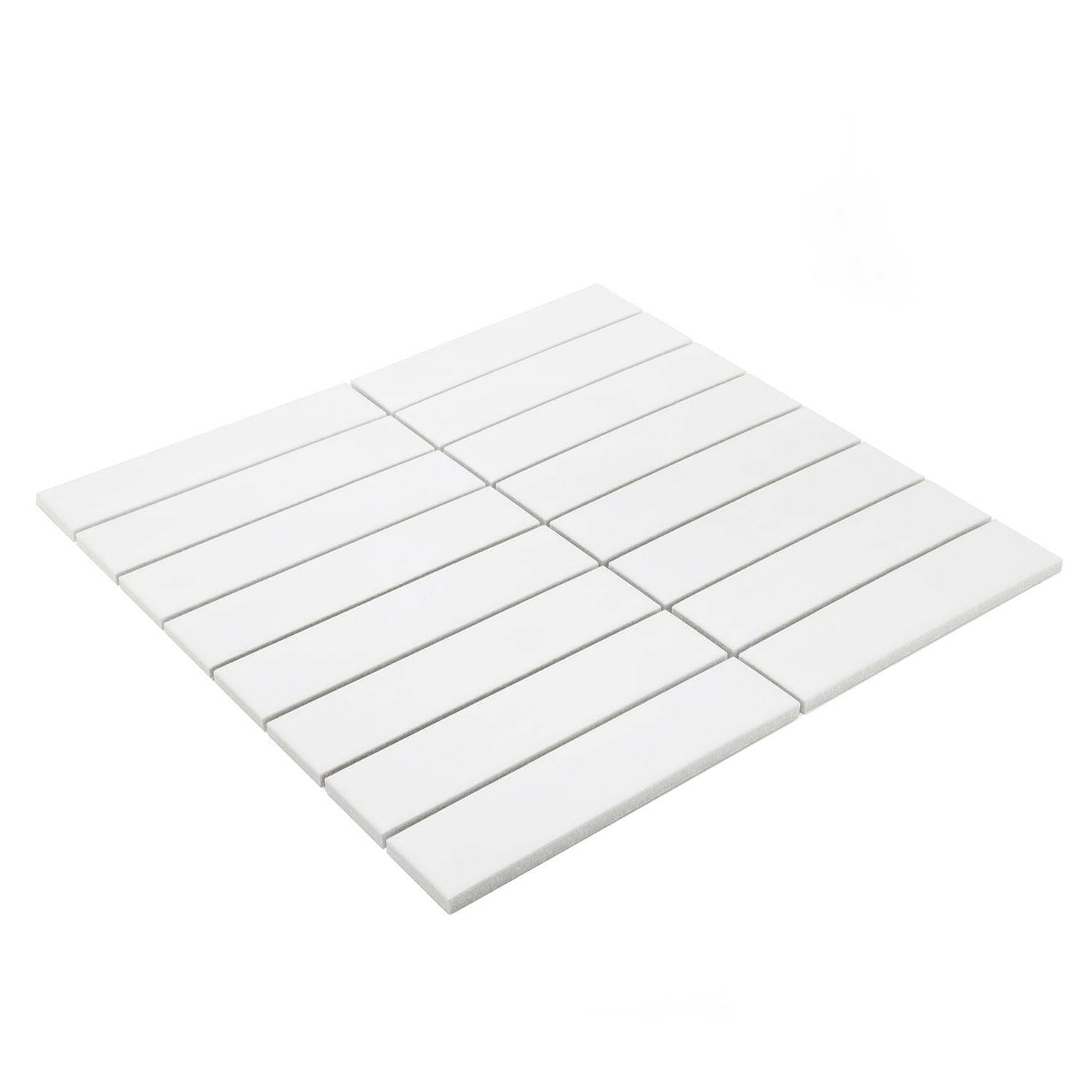 1.25x6 Gio White Stacked Linear Porcelain Matte Mosaic Tile 1.25x6 Gio White Stacked Linear Porcelain Matte Mosaic Tile - American Tile Depot