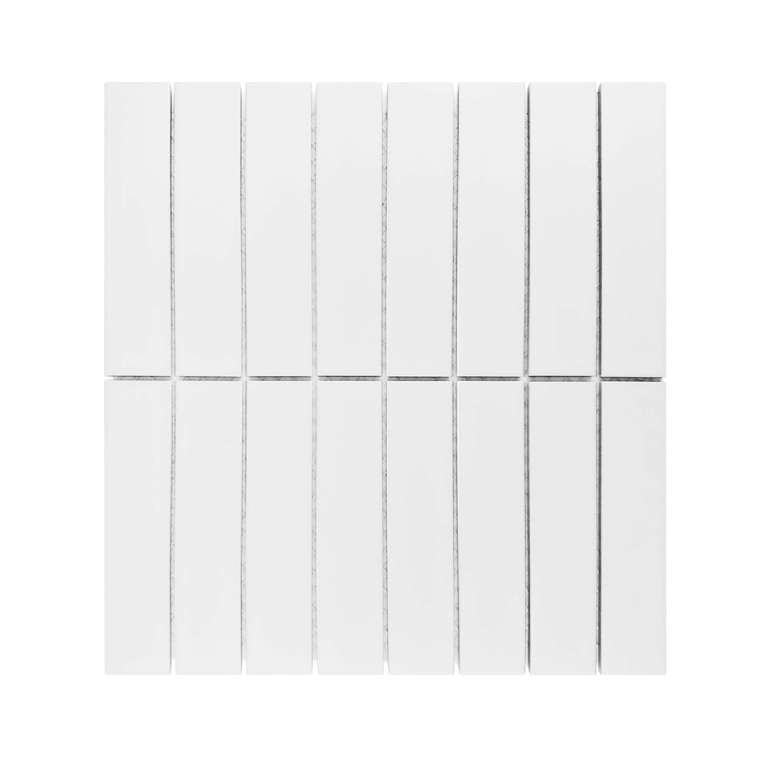 1.25x6 Gio White Stacked Linear Porcelain Matte Mosaic Tile 1.25x6 Gio White Stacked Linear Porcelain Matte Mosaic Tile - American Tile Depot