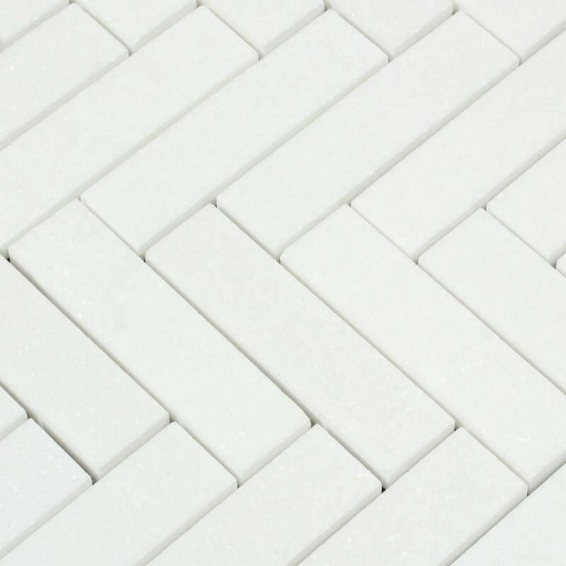 1.5x6 Thassos White Marble Polished Herringbone Mosaic Tile 1.5x6 Thassos White Marble Polished Herringbone Mosaic Tile - American Tile Depot