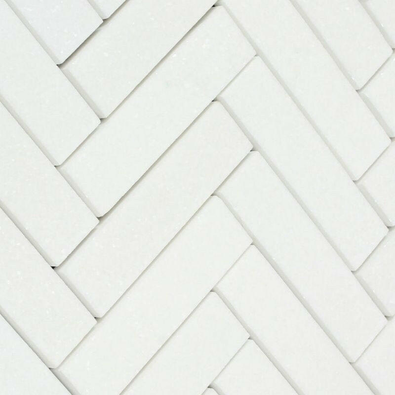 1.5x6 Thassos White Marble Polished Herringbone Mosaic Tile 1.5x6 Thassos White Marble Polished Herringbone Mosaic Tile - American Tile Depot