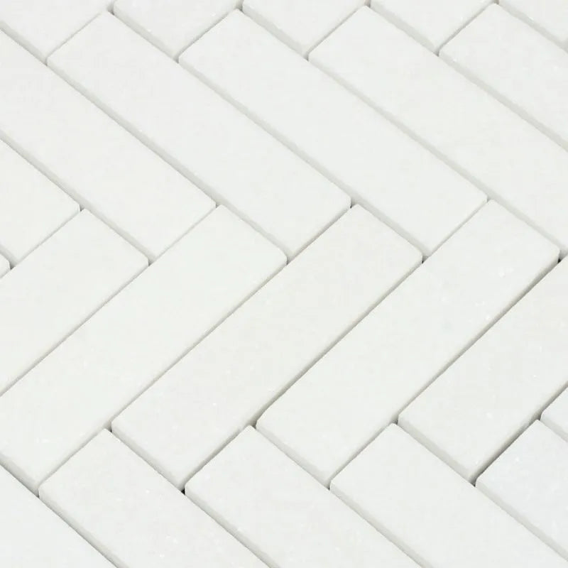 1.5x6 Thassos White Marble Polished Herringbone Mosaic Tile 1.5x6 Thassos White Marble Polished Herringbone Mosaic Tile - American Tile Depot