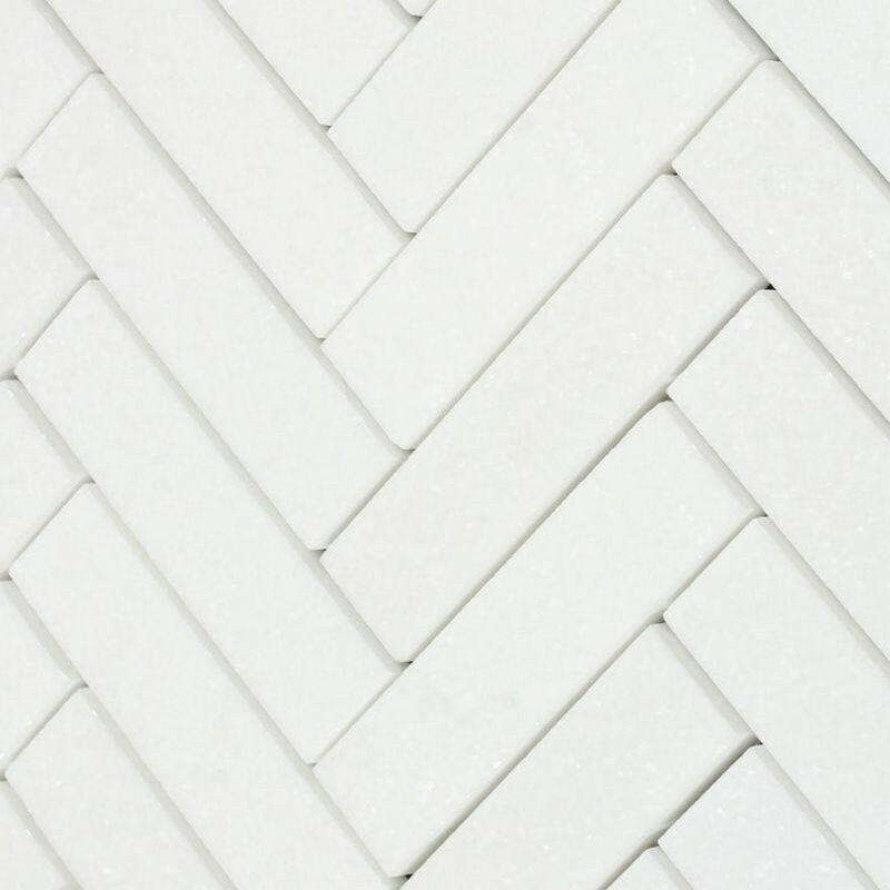 1.5x6 Thassos White Marble Polished Herringbone Mosaic Tile 1.5x6 Thassos White Marble Polished Herringbone Mosaic Tile - American Tile Depot