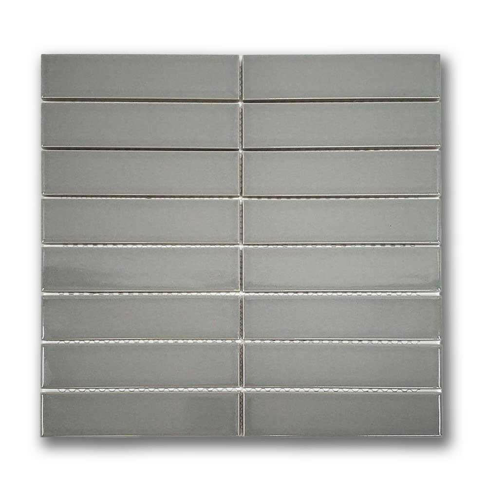1.25x6 Gio Gray Stacked Linear Porcelain Glossy Mosaic Tile - American Tile Depot