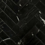 1.25x6 Black Marquina Marble Polished Herringbone Mosaic Tile 1.25x6 Black Marquina Marble Polished Herringbone Mosaic Tile - American Tile Depot