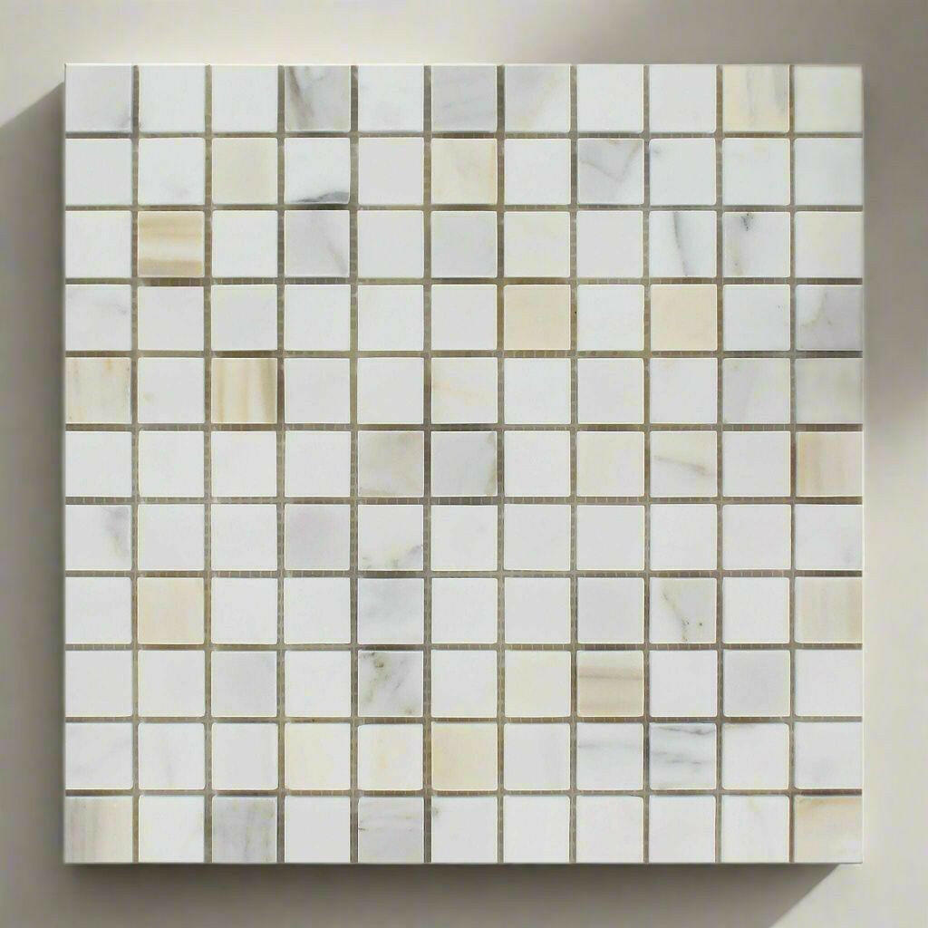 1x1 Calacatta Gold Marble Polished Mosaic Tile 1x1 Calacatta Gold Marble Polished Mosaic Tile - American Tile Depot