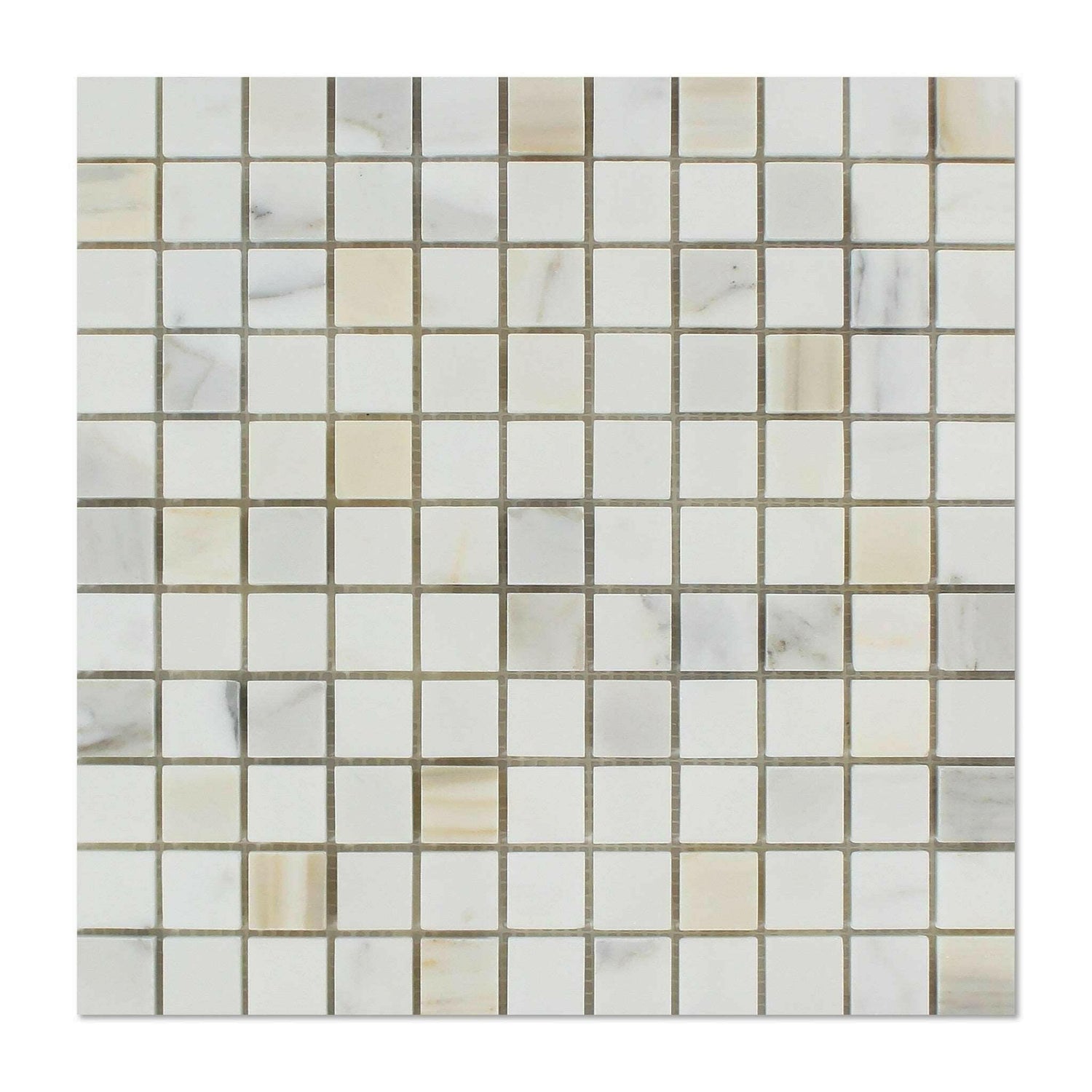 1x1 Calacatta Gold Marble Polished Mosaic Tile 1x1 Calacatta Gold Marble Polished Mosaic Tile - American Tile Depot