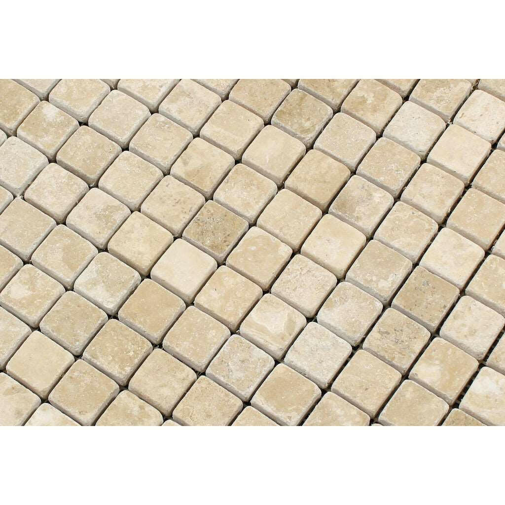 1x1 Durango Cream Travertine Tumbled Mosaic Tile - American Tile Depot