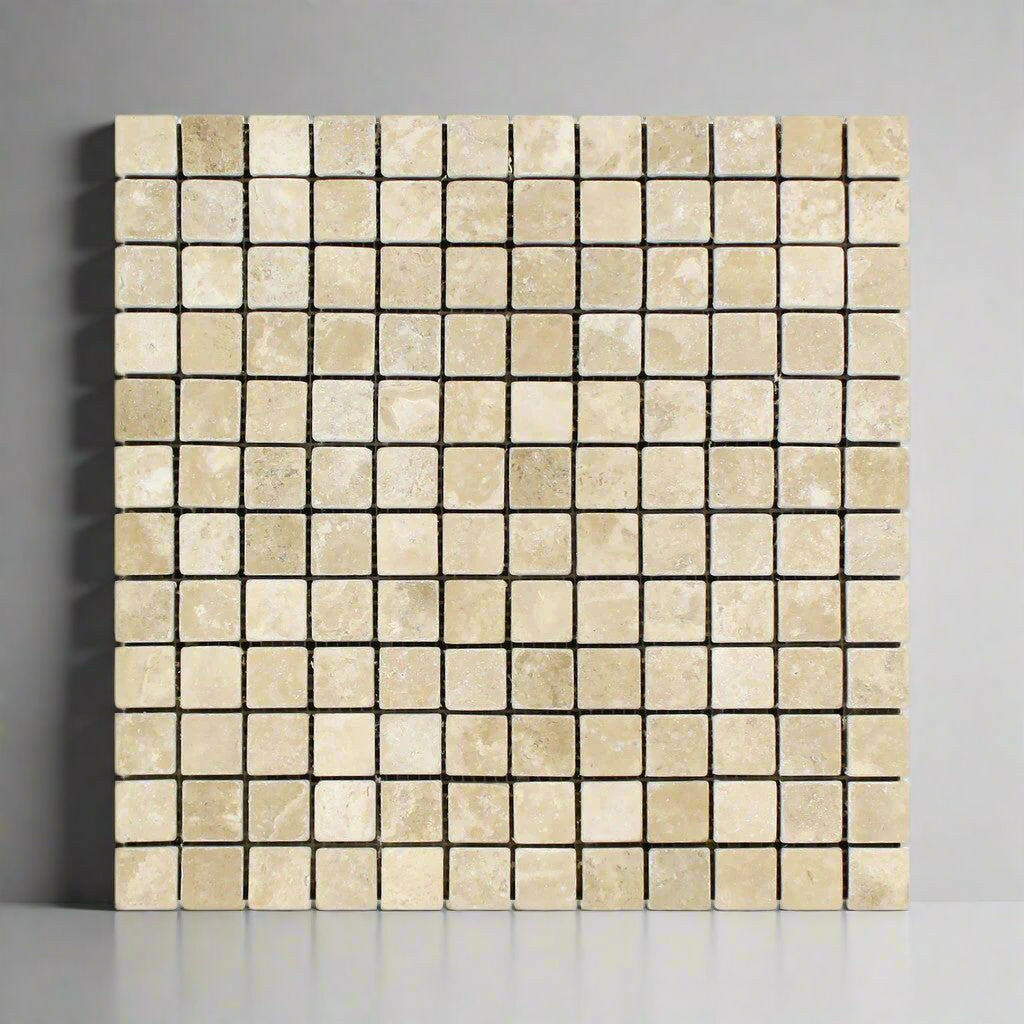 1x1 Durango Cream Travertine Tumbled Mosaic Tile - American Tile Depot