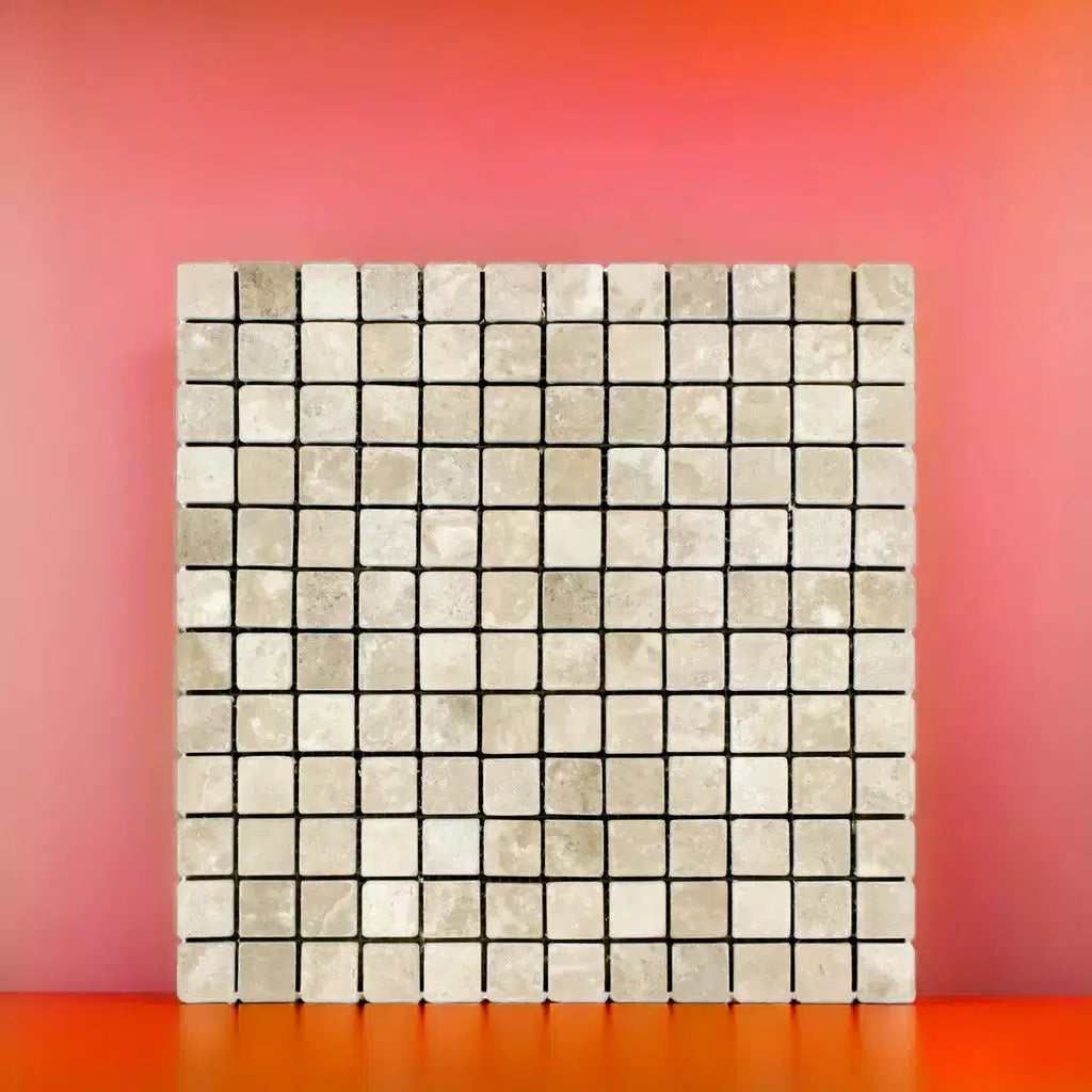 1x1 Durango Cream Travertine Tumbled Mosaic Tile - American Tile Depot