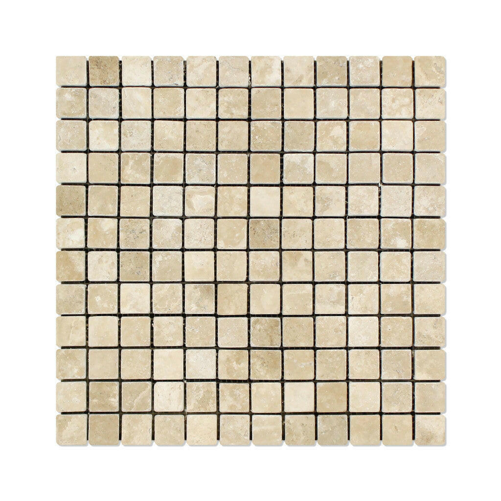 1x1 Durango Cream Travertine Tumbled Mosaic Tile - American Tile Depot