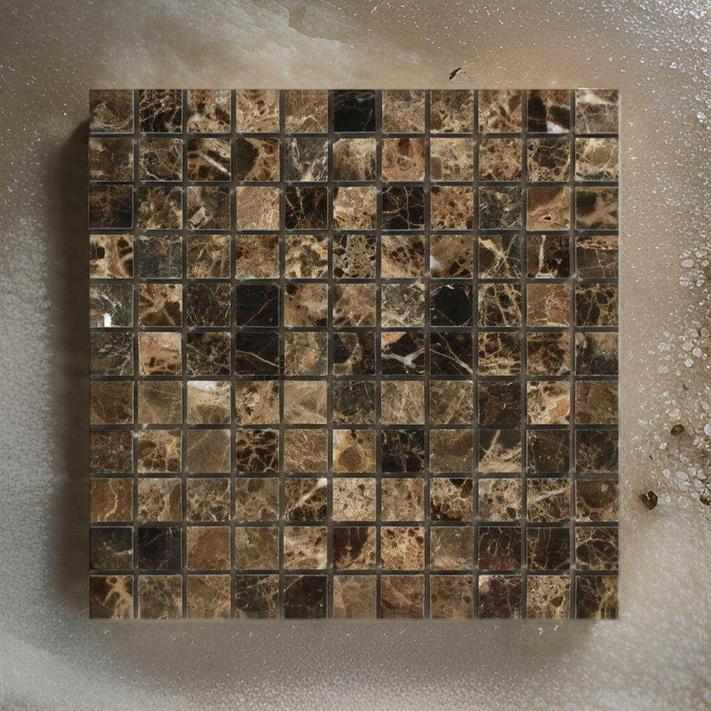 1x1 Emperador Dark Marble Polished Mosaic Tile 1x1 Emperador Dark Marble Polished Mosaic Tile - American Tile Depot