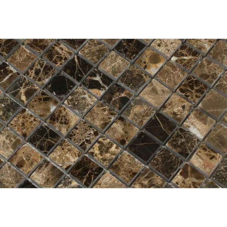 1x1 Emperador Dark Marble Polished Mosaic Tile 1x1 Emperador Dark Marble Polished Mosaic Tile - American Tile Depot