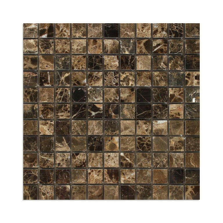 1x1 Emperador Dark Marble Polished Mosaic Tile 1x1 Emperador Dark Marble Polished Mosaic Tile - American Tile Depot