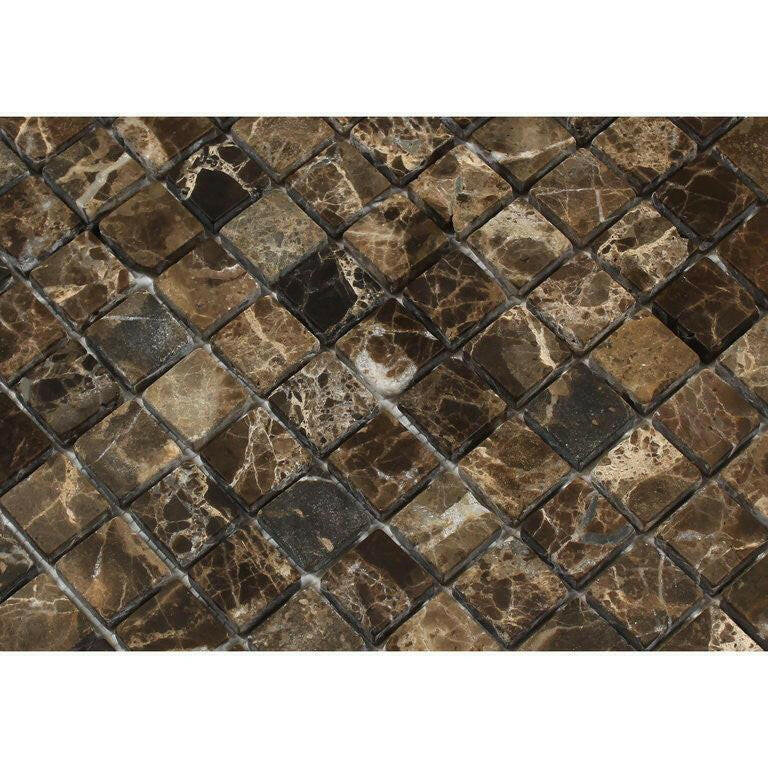 1x1 Emperador Dark Marble Tumbled Mosaic Tile 1x1 Emperador Dark Marble Tumbled Mosaic Tile - American Tile Depot