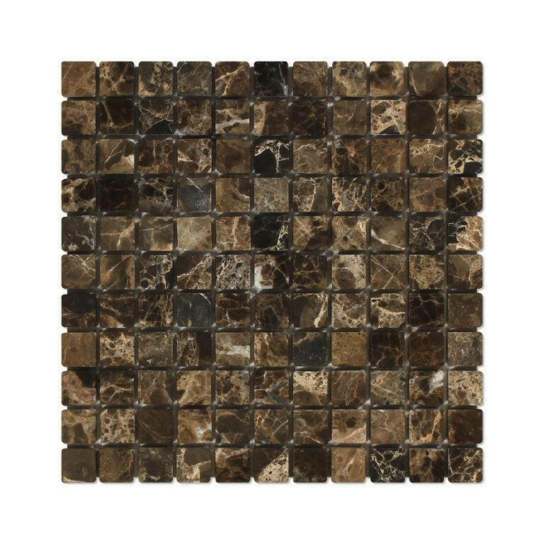 1x1 Emperador Dark Marble Tumbled Mosaic Tile 1x1 Emperador Dark Marble Tumbled Mosaic Tile - American Tile Depot