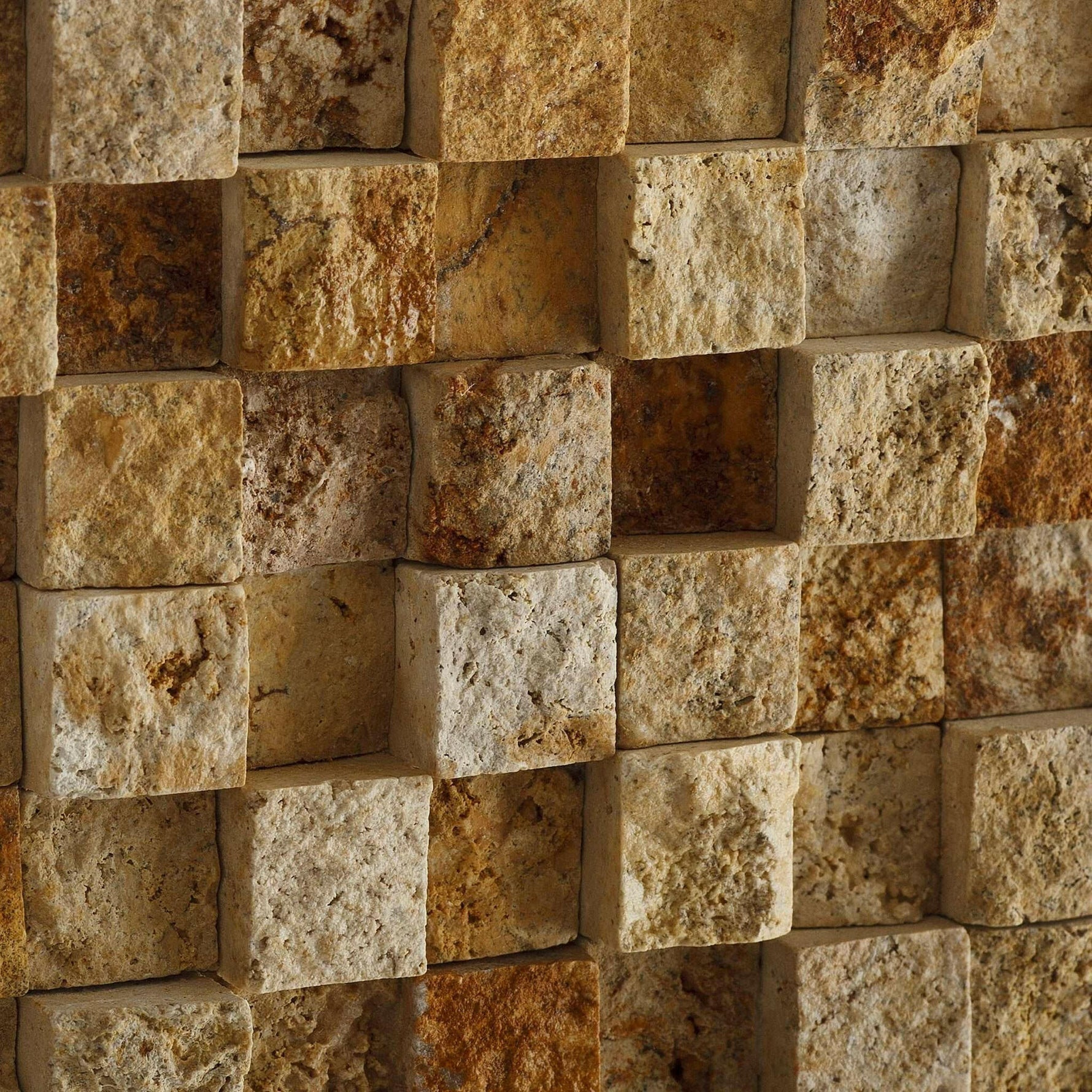 1x1 Gold / Yellow Travertine HI-LOW Split-Faced Mosaic Tile 1x1 Gold / Yellow Travertine HI-LOW Split-Faced Mosaic Tile - American Tile Depot