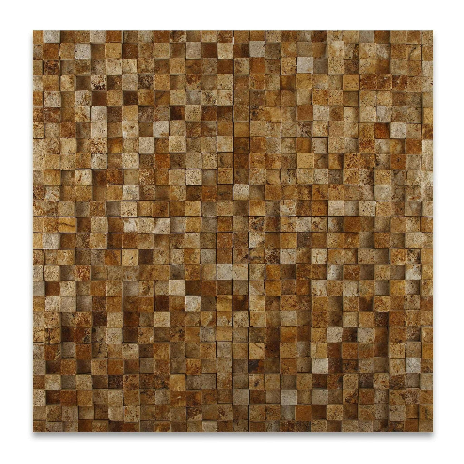 1x1 Gold / Yellow Travertine HI-LOW Split-Faced Mosaic Tile 1x1 Gold / Yellow Travertine HI-LOW Split-Faced Mosaic Tile - American Tile Depot