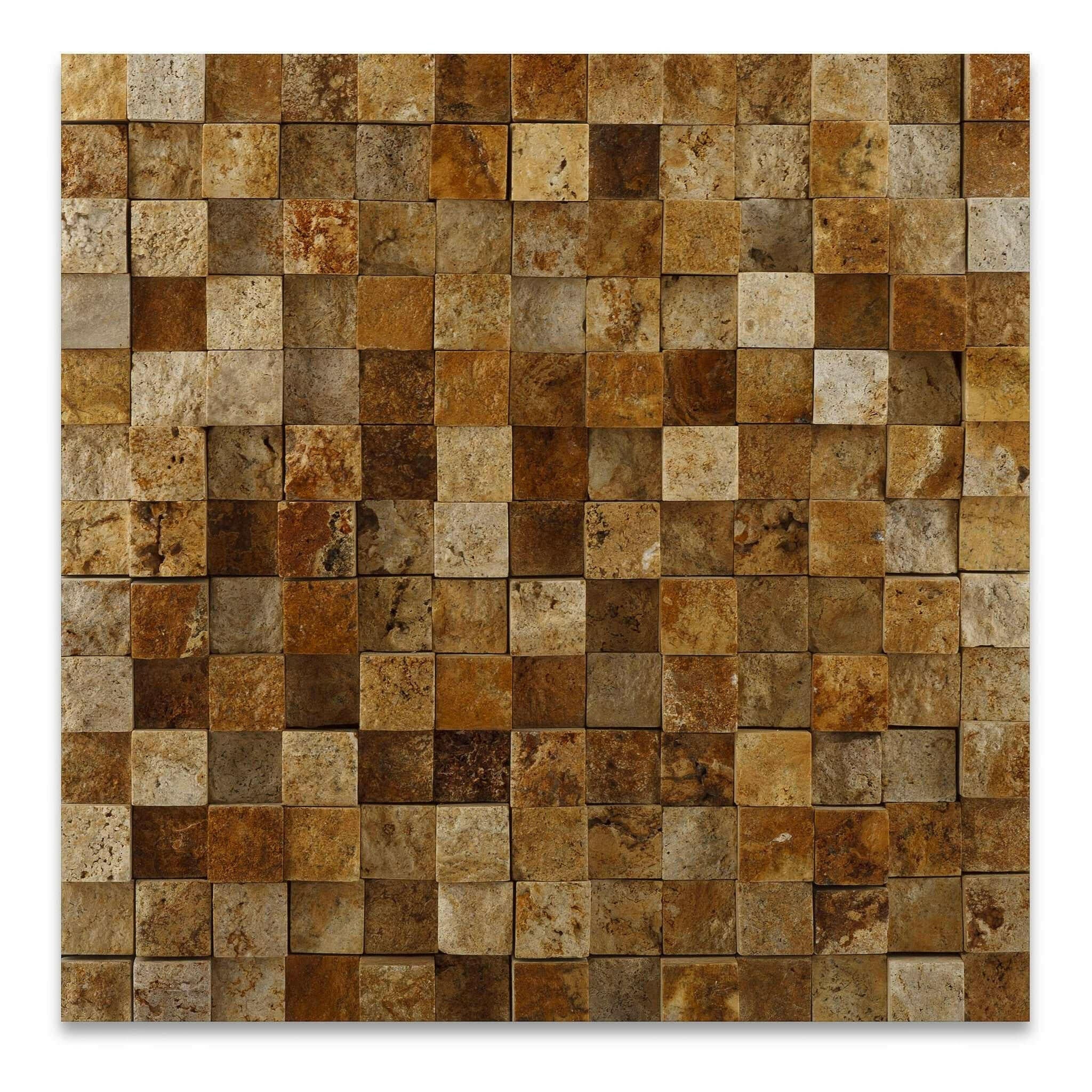 1x1 Gold / Yellow Travertine HI-LOW Split-Faced Mosaic Tile 1x1 Gold / Yellow Travertine HI-LOW Split-Faced Mosaic Tile - American Tile Depot