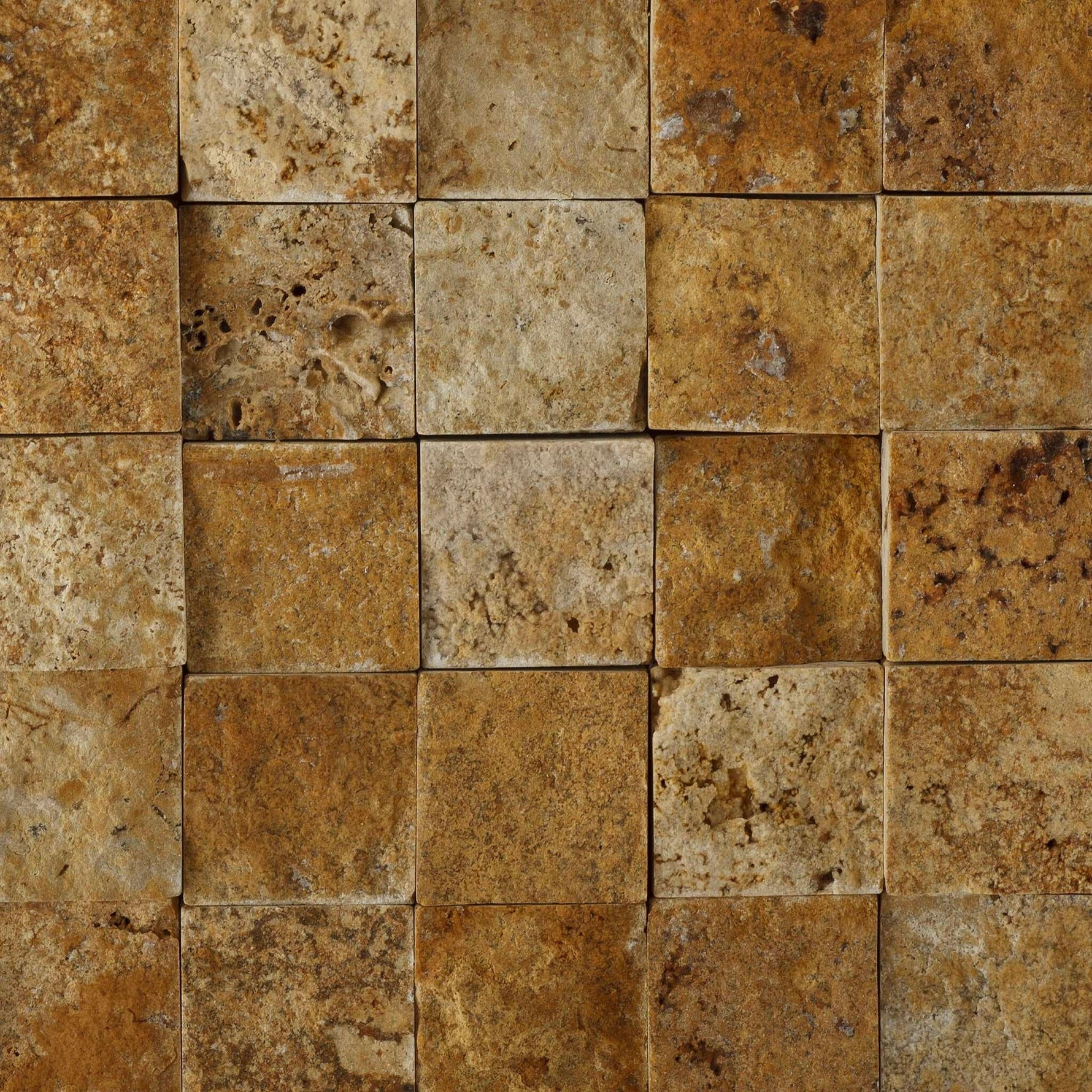 1x1 Gold / Yellow Travertine Split-Faced Mosaic Tile 1x1 Gold / Yellow Travertine Split-Faced Mosaic Tile - American Tile Depot