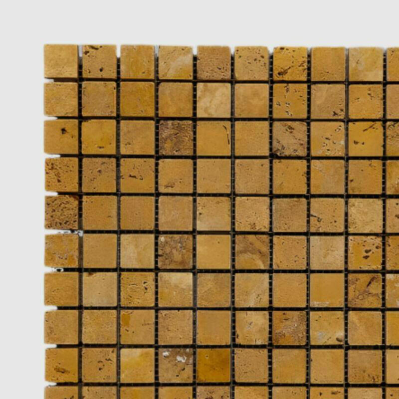 1x1 Gold / Yellow Travertine Tumbled Mosaic Tile 1x1 Gold / Yellow Travertine Tumbled Mosaic Tile - American Tile Depot