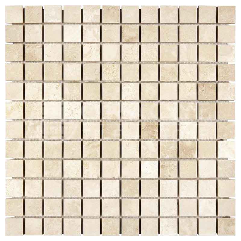 1x1 Ivory Travertine Filled & Honed Mosaic Tile - American Tile Depot