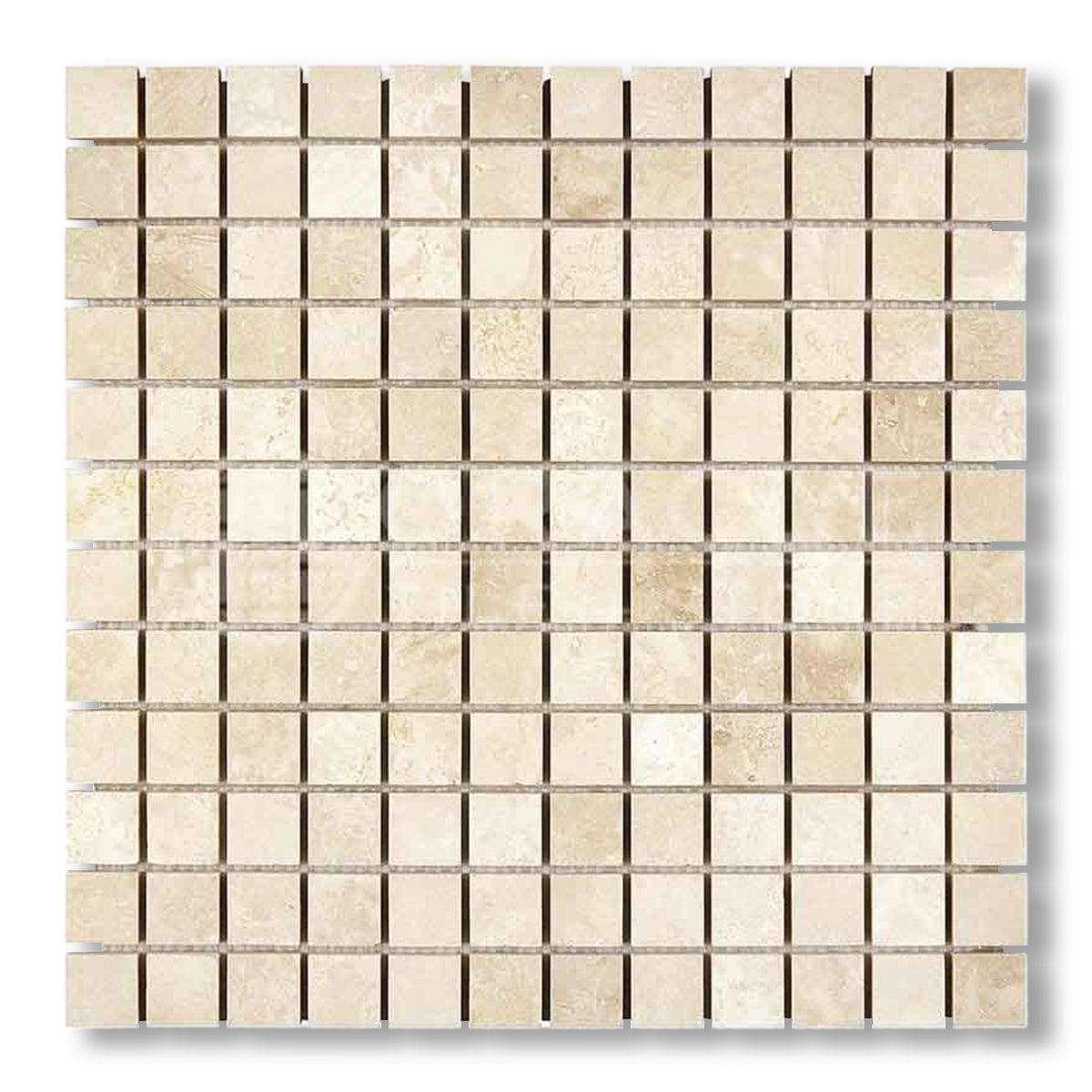 1x1 Ivory Travertine Filled & Honed Mosaic Tile