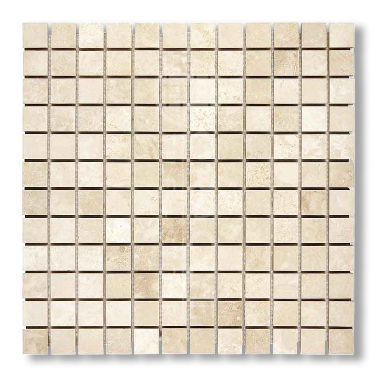 1x1 Ivory Travertine Filled & Honed Mosaic Tile