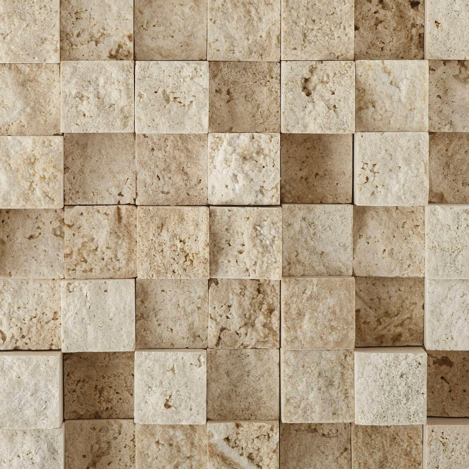 1x1 Ivory Travertine HI-LOW Split-Faced Mosaic Tile 1x1 Ivory Travertine HI-LOW Split-Faced Mosaic Tile - American Tile Depot