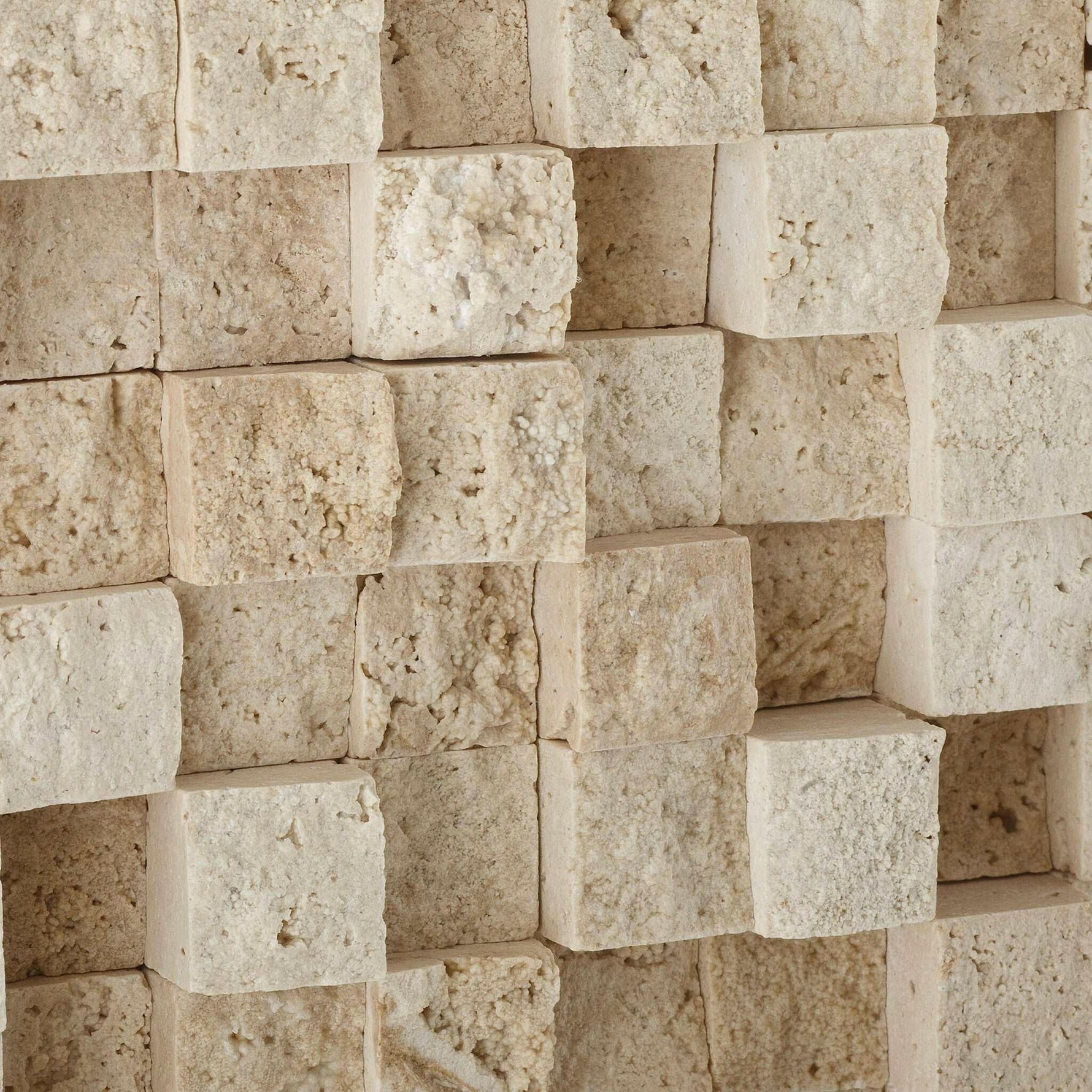 1x1 Ivory Travertine HI-LOW Split-Faced Mosaic Tile 1x1 Ivory Travertine HI-LOW Split-Faced Mosaic Tile - American Tile Depot