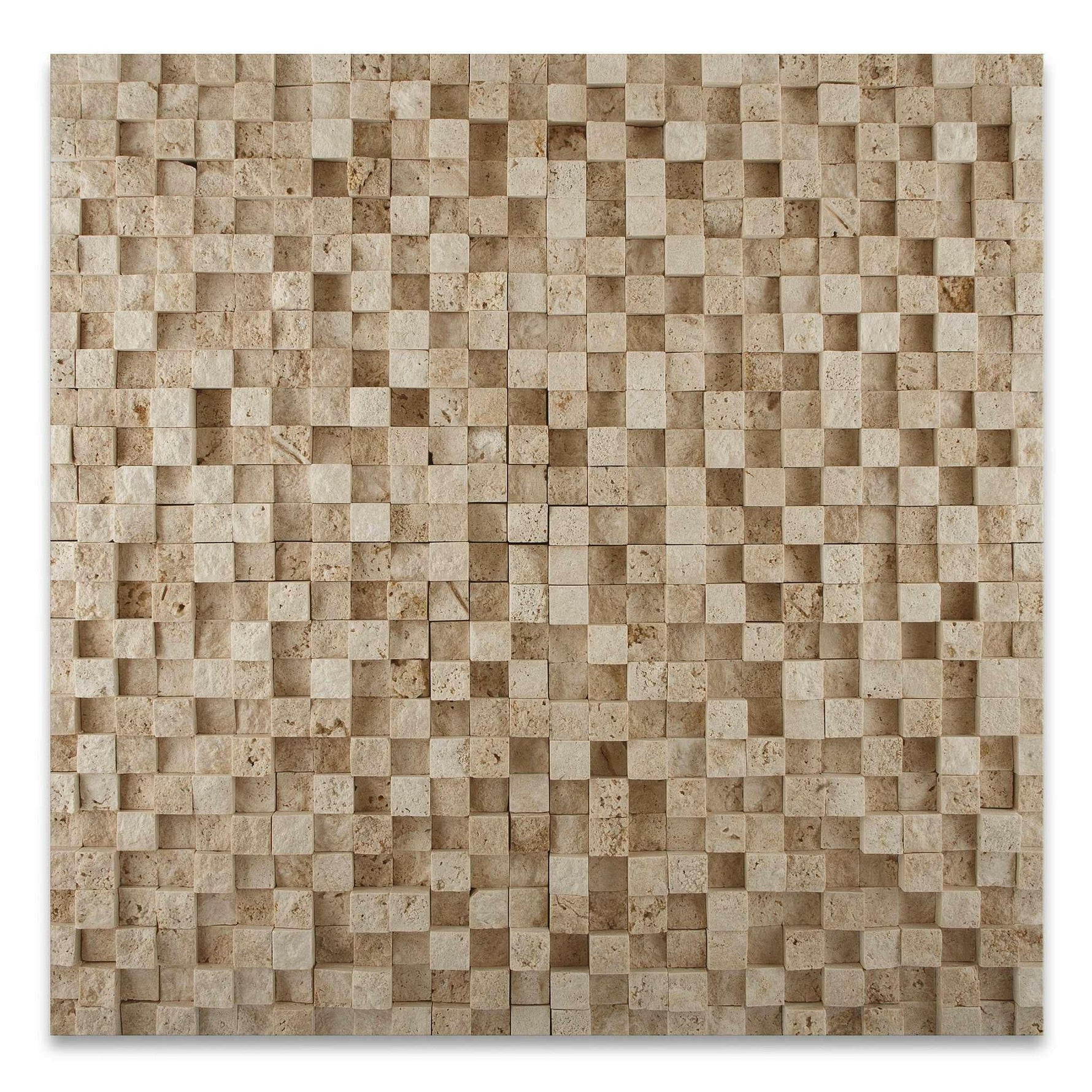 1x1 Ivory Travertine HI-LOW Split-Faced Mosaic Tile 1x1 Ivory Travertine HI-LOW Split-Faced Mosaic Tile - American Tile Depot
