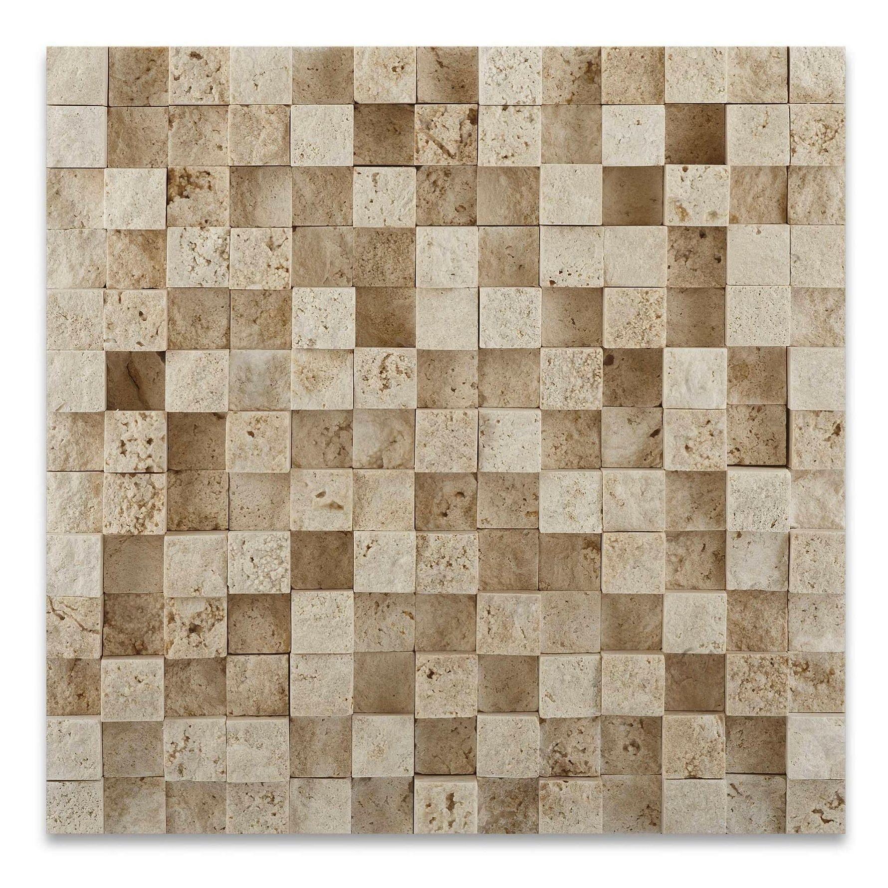 1x1 Ivory Travertine HI-LOW Split-Faced Mosaic Tile 1x1 Ivory Travertine HI-LOW Split-Faced Mosaic Tile - American Tile Depot