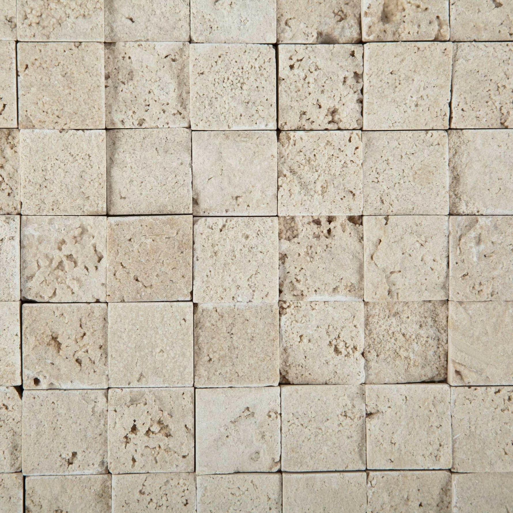 1x1 Ivory Travertine Split-Faced Mosaic Tile 1x1 Ivory Travertine Split-Faced Mosaic Tile - American Tile Depot