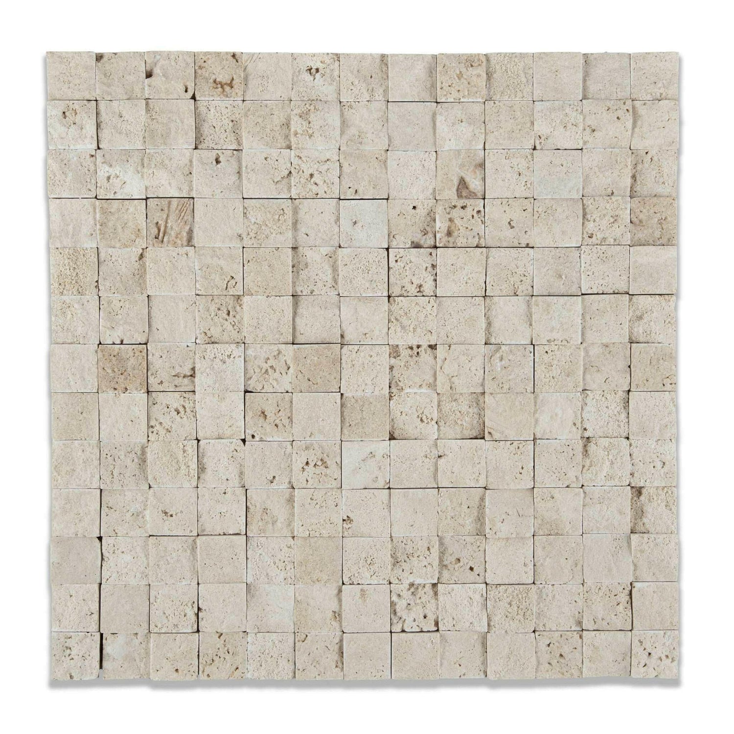 1x1 Ivory Travertine Split-Faced Mosaic Tile 1x1 Ivory Travertine Split-Faced Mosaic Tile - American Tile Depot