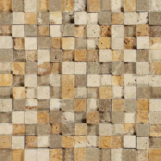 1x1 Mixed Travertine HI-LOW Split-Faced Mosaic Tile 1x1 Mixed Travertine HI-LOW Split-Faced Mosaic Tile - American Tile Depot