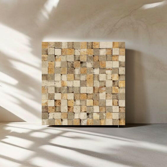 1x1 Mixed Travertine HI-LOW Split-Faced Mosaic Tile 1x1 Mixed Travertine HI-LOW Split-Faced Mosaic Tile - American Tile Depot