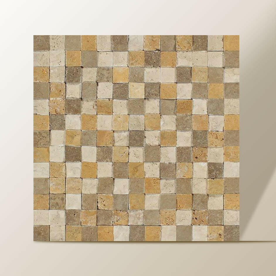 1x1 Mixed Travertine Split-Faced Mosaic Tile 1x1 Mixed Travertine Split-Faced Mosaic Tile - American Tile Depot