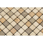 1x1 Mixed Travertine Tumbled Mosaic Tile - American Tile Depot