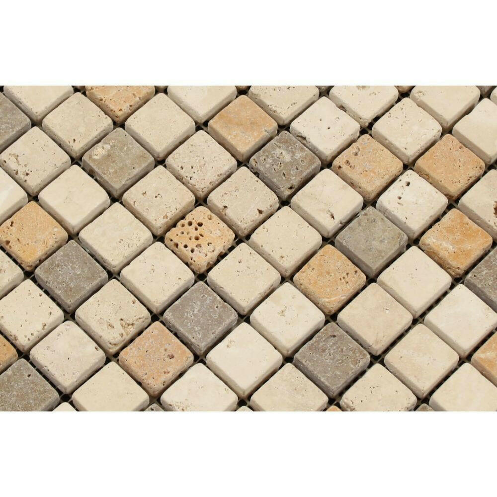 1x1 Mixed Travertine Tumbled Mosaic Tile - American Tile Depot