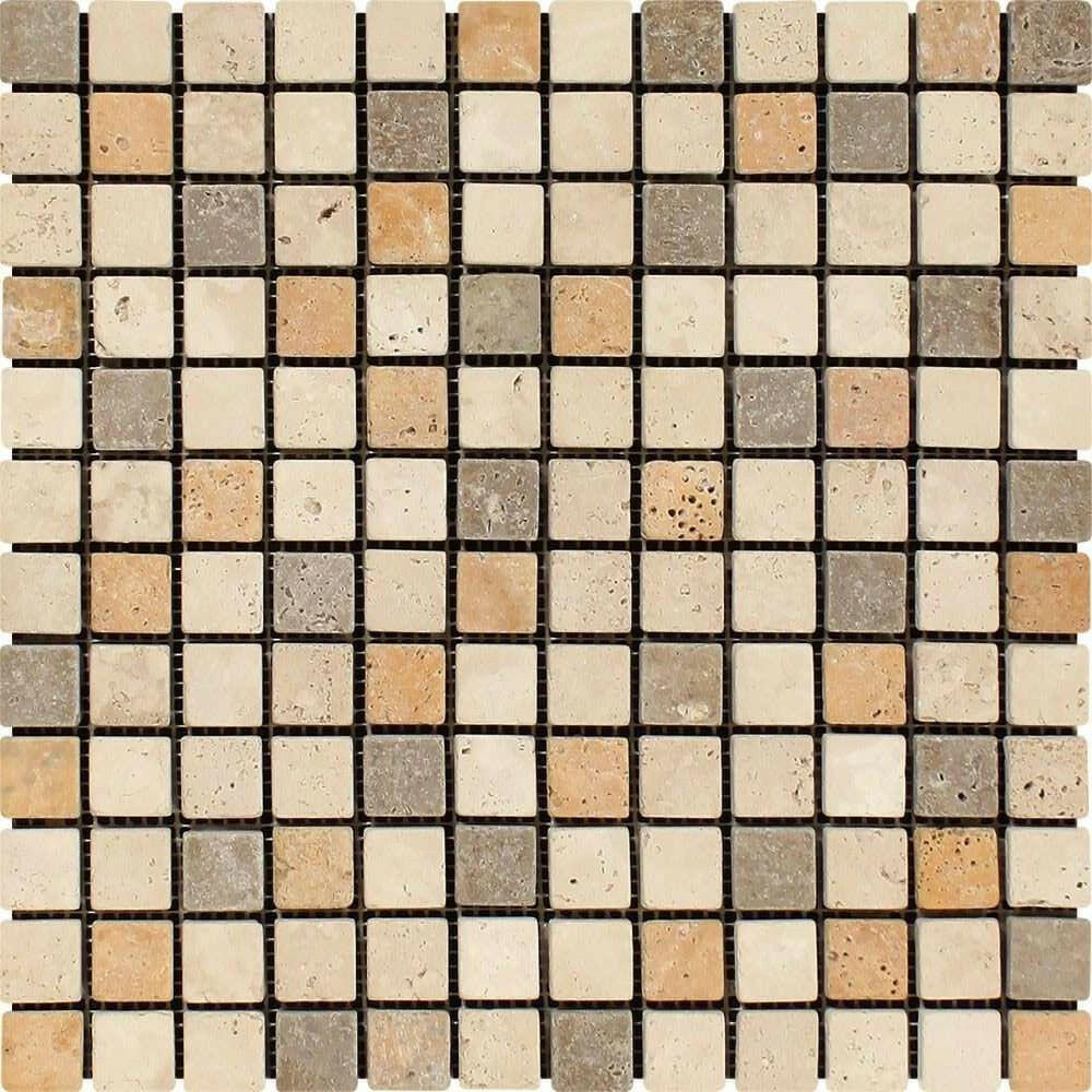 1x1 Mixed Travertine Tumbled Mosaic Tile - American Tile Depot
