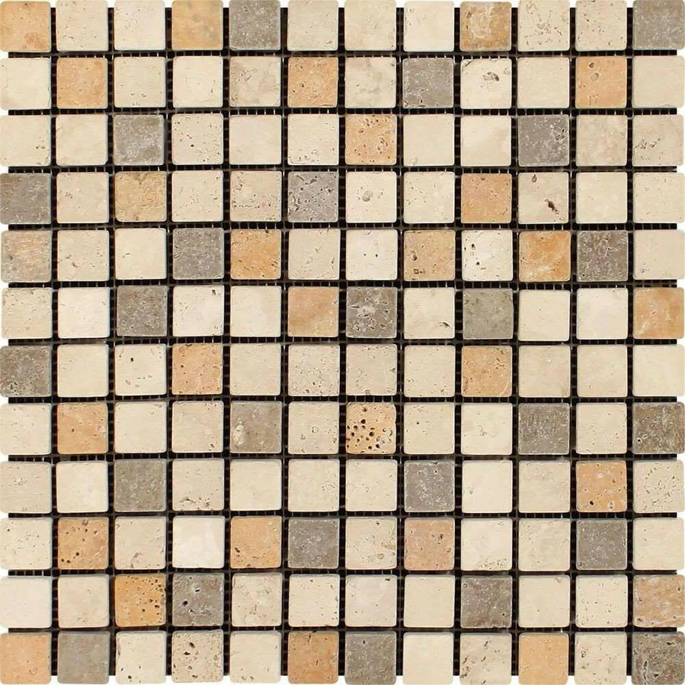 1x1 Mixed Travertine Tumbled Mosaic Tile - American Tile Depot