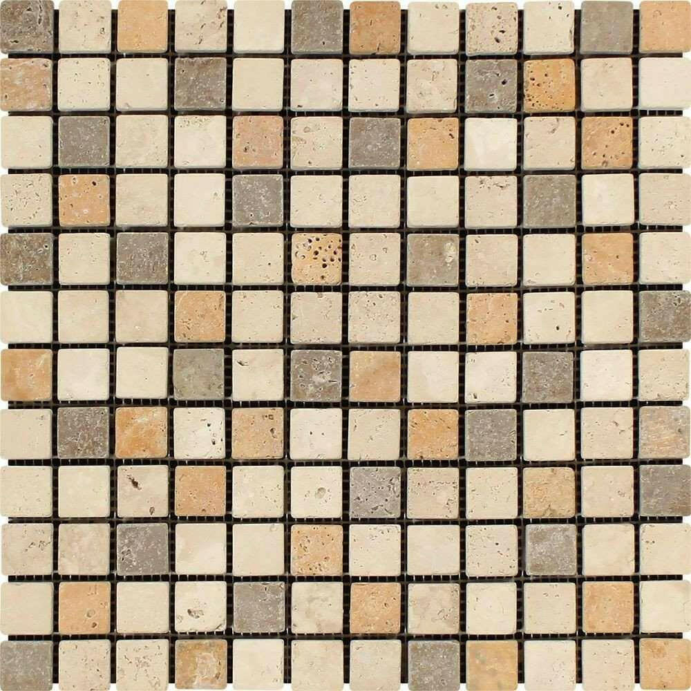 1x1 Mixed Travertine Tumbled Mosaic Tile - American Tile Depot