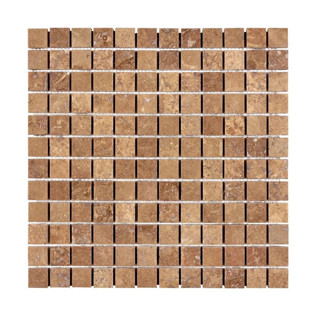1x1 Noce Travertine Filled & Honed Mosaic Tile 1x1 Noce Travertine Filled & Honed Mosaic Tile - American Tile Depot